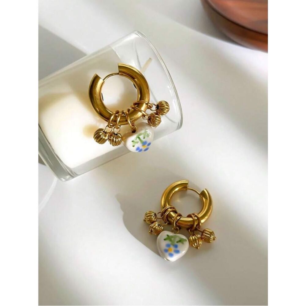Heart flower hoop earrings N2035